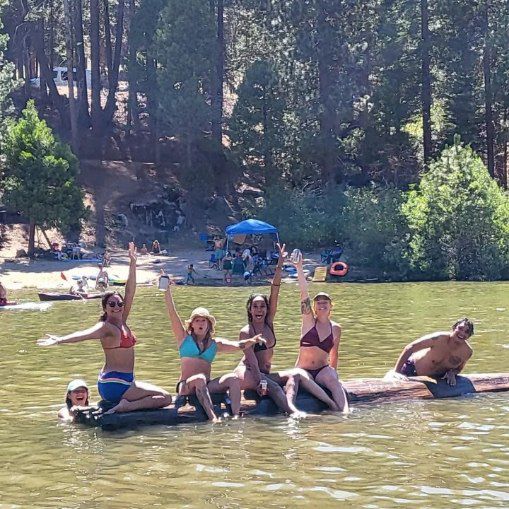 Sarah at the camp coffee station